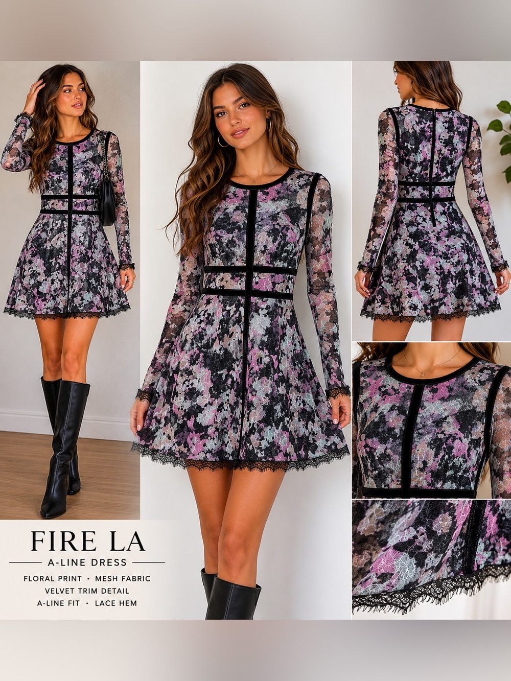 Fire LA Black Bodycon Mini Dress Stretch Gothic Feminine‎ Date Night Going Out S